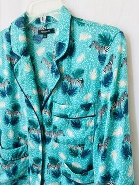 Madewell Turquoise Silk Blouse Zebra